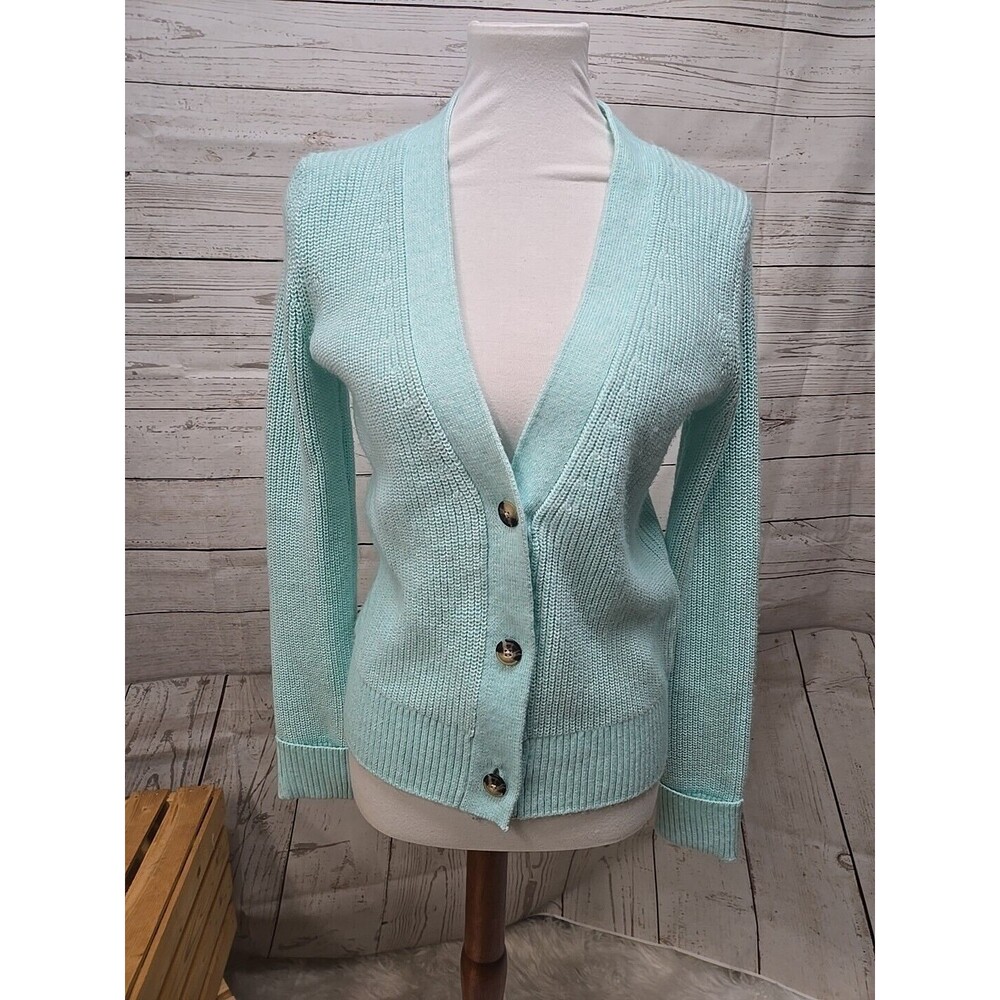 Talbots Knit 3 Button Up Cardigan Women's Size XS Mint Green Cotton Acrylic Wool